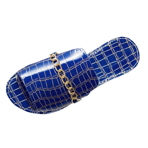 ShiShine Womens Flat Slide Sandals Open Toe Slip On Sandals with Chain Decor Pattern Casual Summer Beach Shoes