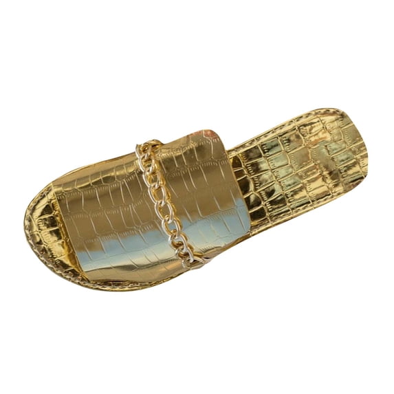 ShiShine Womens Flat Slide Sandals Open Toe Slip On Sandals with Chain Decor Pattern Casual Summer Beach Shoes