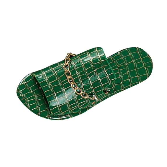 ShiShine Womens Flat Slide Sandals Open Toe Slip On Sandals with Chain Decor Pattern Casual Summer Beach Shoes