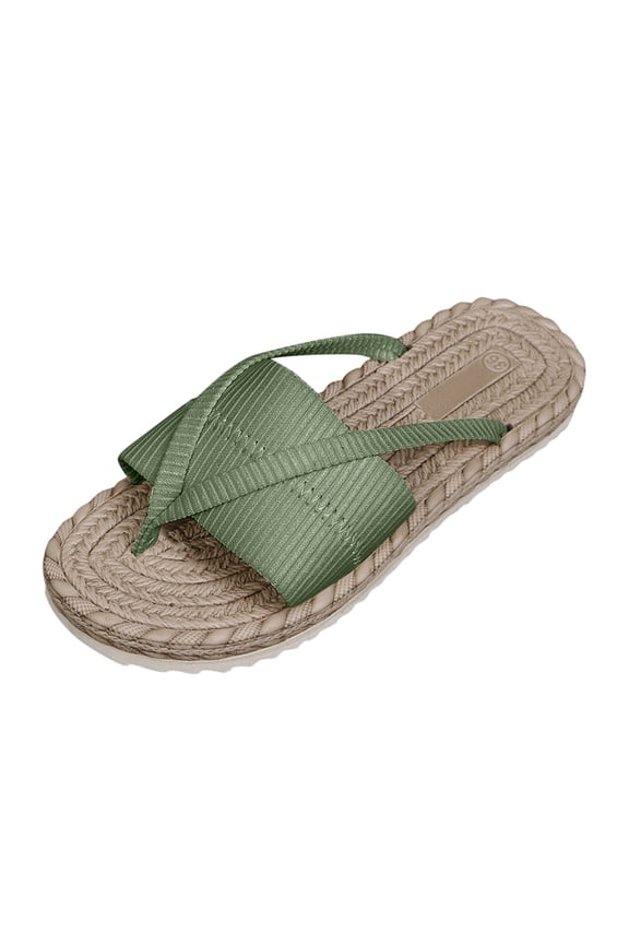 Womens Flat Thong Sandals Criss Cross Strappy Slide Sandals Slip On Flip Flops with Braided Footbed
