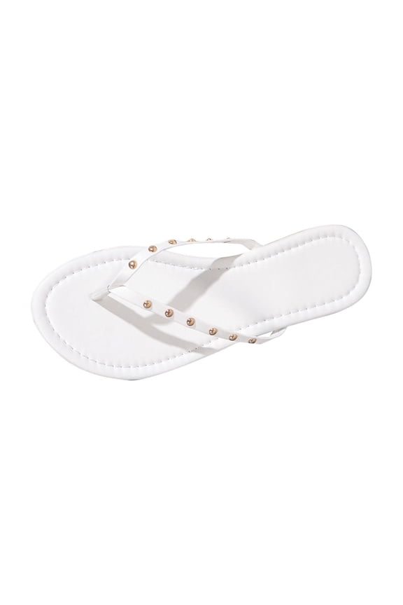 Womens Flat Thong Sandals Studded Strappy Slide Sandals Slip On Flip Flops Casual Summer Beach Walking Shoes