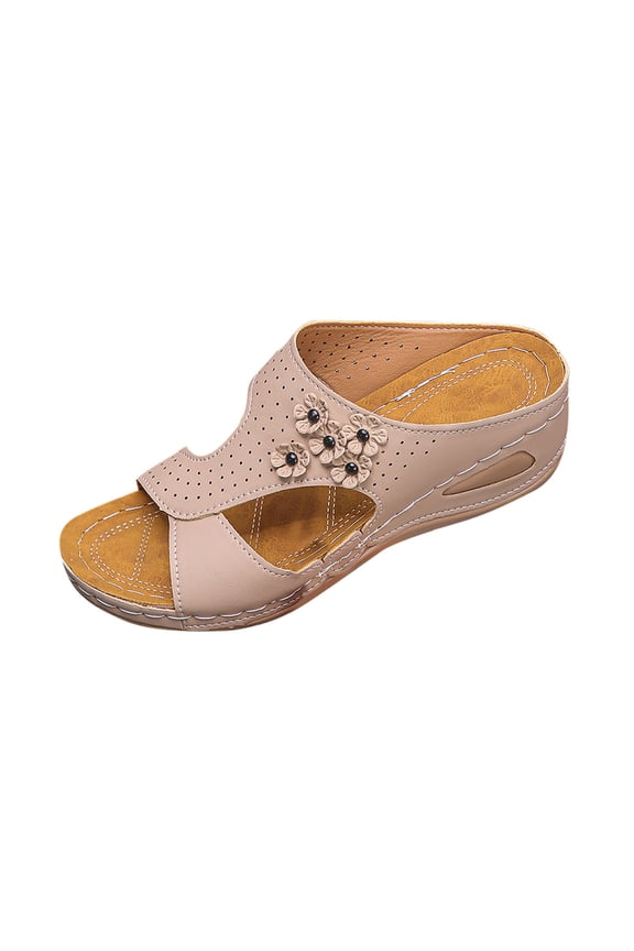 Womens Floral Wedge Slide Sandals Comfortable Perforated Open Toe Shoes Casual for Summer Daily Wear