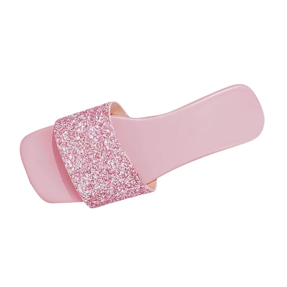 ShiShine Womens Glitter Accent Texture Square Toe Flat Slide Sandals Summer Comfort Casual Daily Glam Shoes