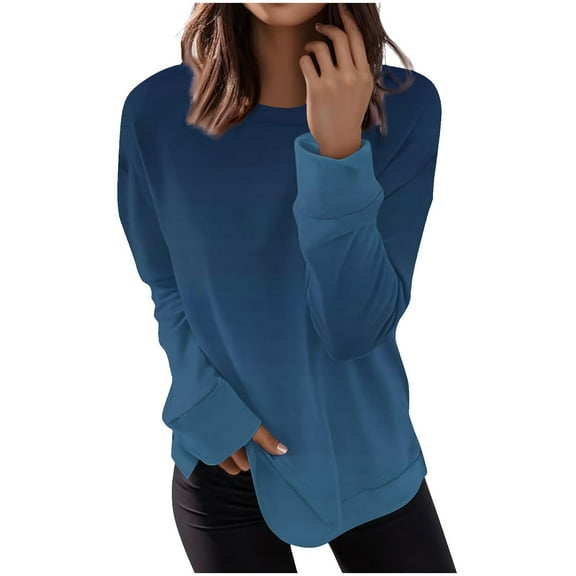 ShiShine Womens Gradient Crewneck Sweatshirt Casual Long Sleeve Tops Cute Pullover Loose Fit Tunic Blouse 2025 Fall Clothes