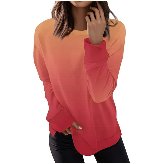 ShiShine Womens Gradient Crewneck Sweatshirt Casual Long Sleeve Tops Cute Pullover Loose Fit Tunic Blouse 2025 Fall Clothes