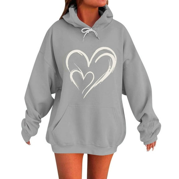 ShiShine Womens Heart Graphic Hoodies Long Sleeve Sweatshirt with Pocket Baggy Loose Pullover Tops Fall Clothes