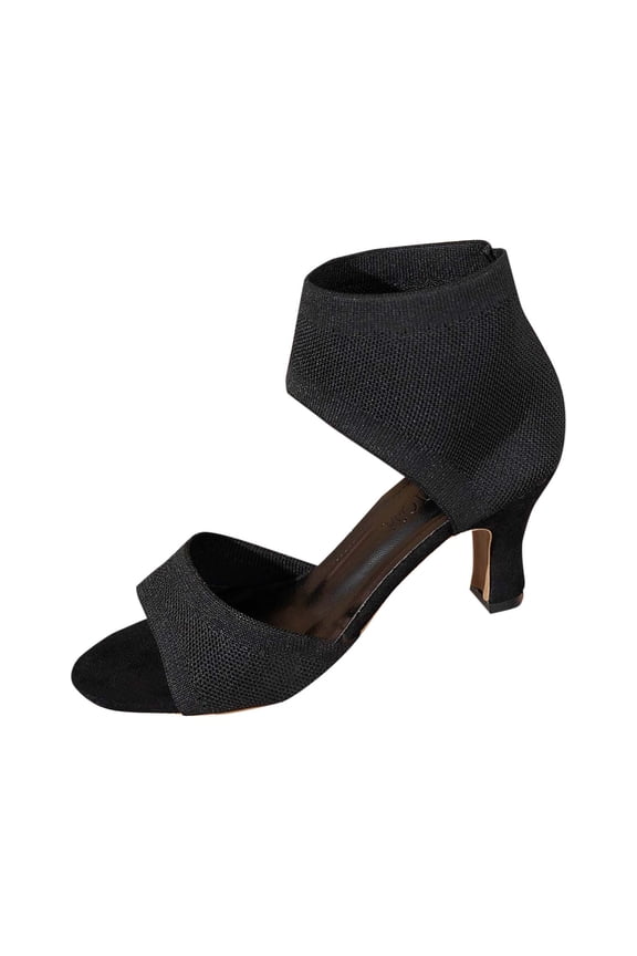 Womens Knit Ankle Cuff Heels Open Toe Stiletto Heel Slip On Stretch Fit Padded Insole Sandals