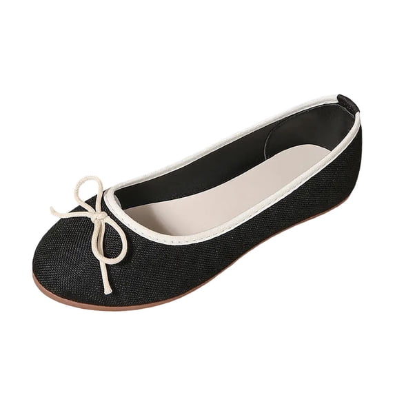 ShiShine Womens Knit Bow Accent Round Toe Ballet Flats Contrast Trim Summer Breathable Comfort Casual Shoes