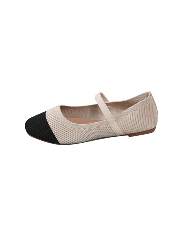 Womens Knit Cap Toe Mary Jane Flats Square Toe Lightweight Comfort Casual Walking Shoes