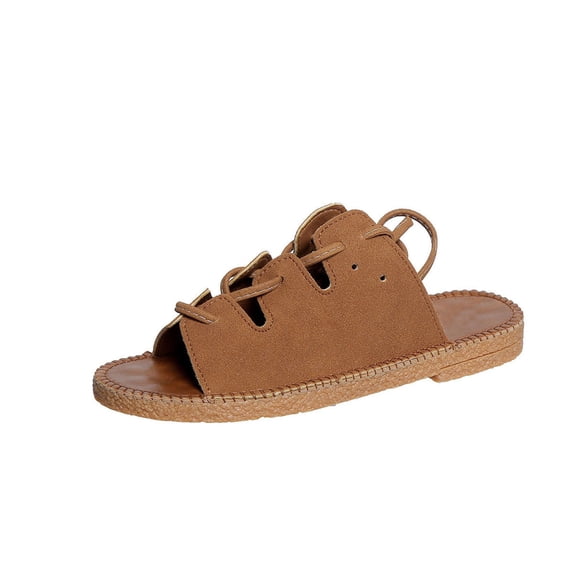 ShiShine Womens Lace Up Cut Out Open Toe Flat Sandals Summer Comfort Casual Daily Relaxed Shoes