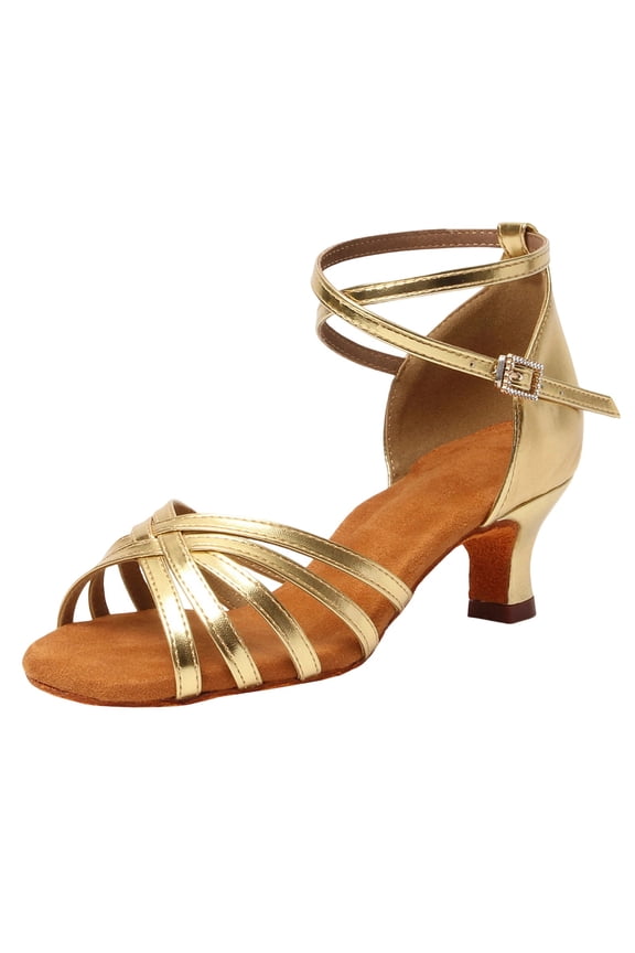 Womens Latin Dance Shoes Satin Ballroom Salsa Dance Shoes Ankle Strap Kitten Heel Practice Performance Dance Shoes