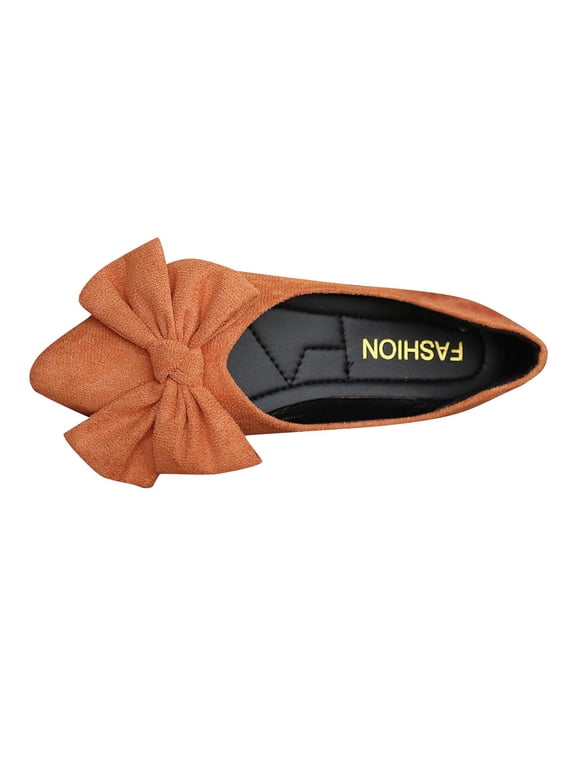 Womens Lightweight Double Bow Accent Pointed Toe Flats Comfort Casual Walking Shoes