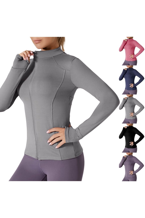 QINGFSAP Womens Lightweight Full Zip Running Track Jacket Workout Slim Fit Yoga Sportwear