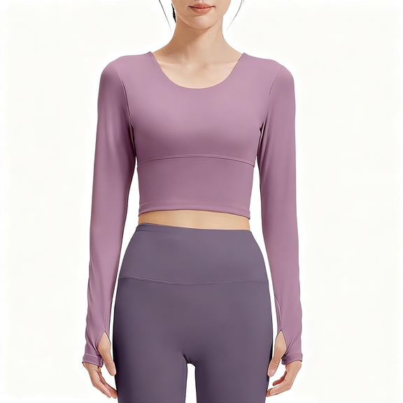 ShiShine Womens Long Sleeve Crop Tops Basic Slim Fitted Shirts Fashion 2025 Work Out Y2k Tops with Thumb Holes