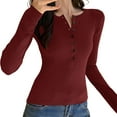 thumbnail image 1 of ShiShine Womens Long Sleeve Henley Shirts Fall Clothes Fitted Casual Work Basic Cute Tops Button V Neck Tee T-Shirts, 1 of 5