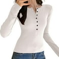 thumbnail image 1 of ShiShine Womens Long Sleeve Henley Shirts Fall Clothes Fitted Casual Work Basic Cute Tops Button V Neck Tee T-Shirts, 1 of 5