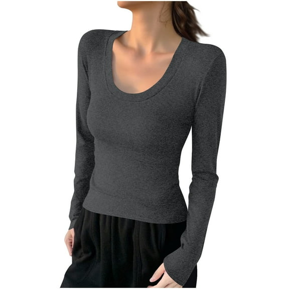 ShiShine Womens Long Sleeve Scoop Neck Solid Color Casual Tops Tee Slim Basic Shirts