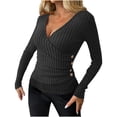 thumbnail image 1 of ShiShine Womens Long Sleeve Shirts V Neck Sexy Ribbed Slim Fit Button Sweater 2025 Fall Casual Tops, 1 of 6