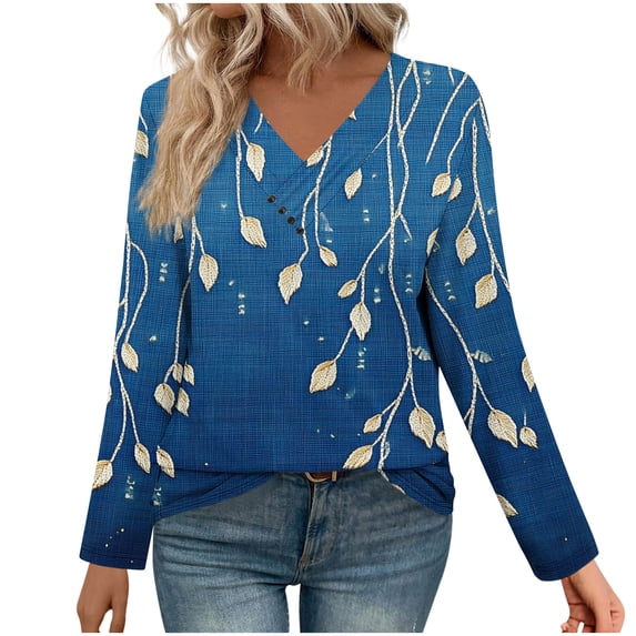 ShiShine Womens Long Sleeve Shirts V Neck Tunic Floral Printed Tops Business Casual Dressy Blouses