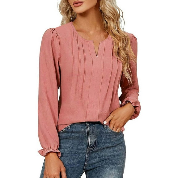 ShiShine Womens Long Sleeve Tops Dressy Puff Sleeve Casual Shirts V Neck Blouses Fall Outfits 2025
