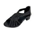 thumbnail image 1 of ShiShine Womens Low Block Heel Sandals Open Toe Rhinestone Embellished Cut Out Dress Sandals Back Zip Casual Party Shoes, 1 of 9