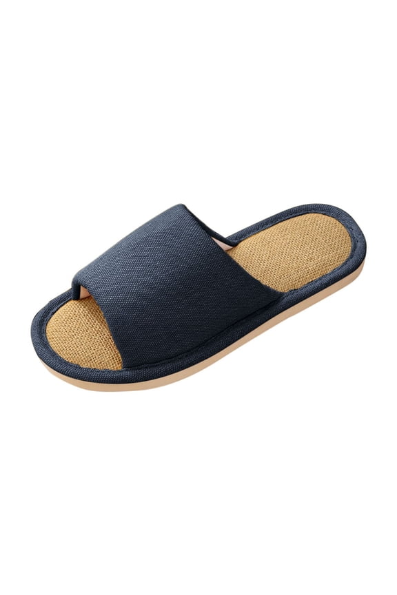 Womens Mens Linen Slide Slippers Open Toe Breathable Dual Layer Indoor Casual Home Shoes