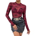 thumbnail image 1 of ShiShine Womens Mesh Long Sleeve Tops Mock Neck Going Out See Through Shirts Sexy Sheer Blouses Clubwear, 1 of 4