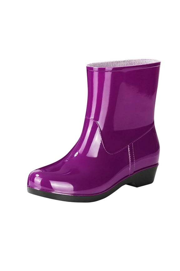 Womens Mid Calf Wedge Heel Rain Boots Waterproof Non Slip Comfort PVC Garden Booties