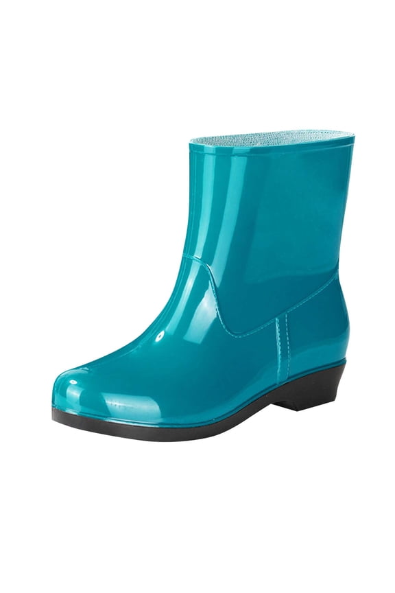Womens Mid Calf Wedge Heel Rain Boots Waterproof Non Slip Comfort PVC Garden Booties