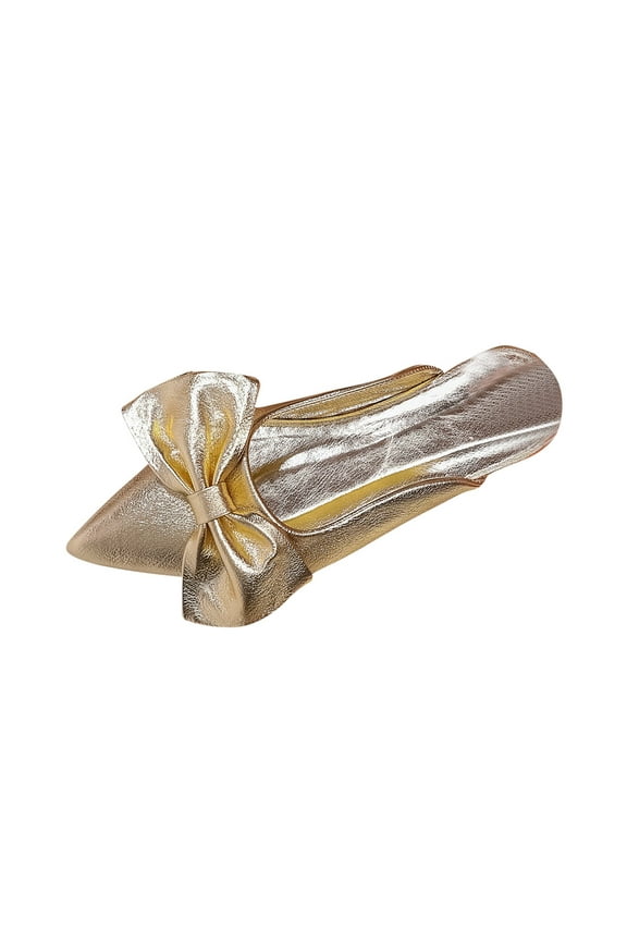 Womens Mule Flats Sandals Pointed Toe Metallic Bow Detail Slip On Comfort Dressy Casual Sandals