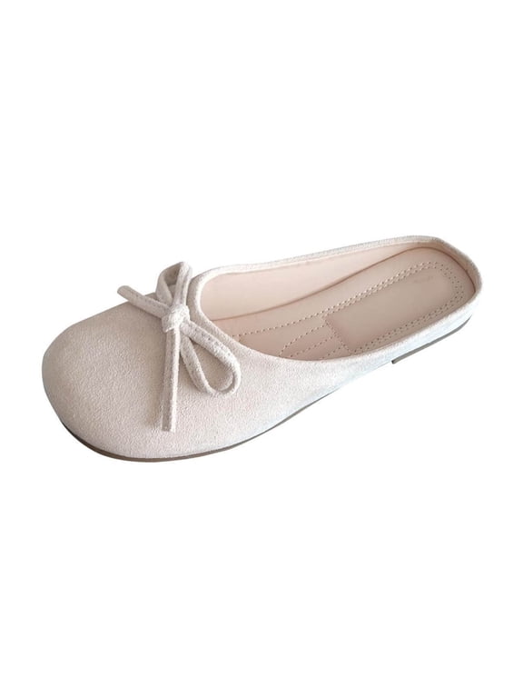 Womens Mule Flats Square Toe Bow Detail Suede Slip On Comfort Casual Backless Loafer Shoes