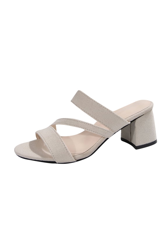 Womens Multi Strap Open Toe Block Heel Slide Sandals Slip On Summer Comfort Casual Dress Shoes