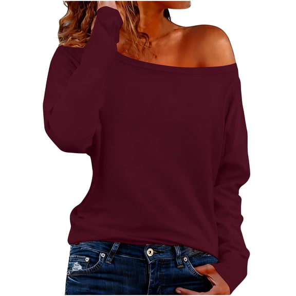 ShiShine Womens Off The Shoulder Tops Oversized Tshirts Long Sleeve 2025 Casual Basic Tees