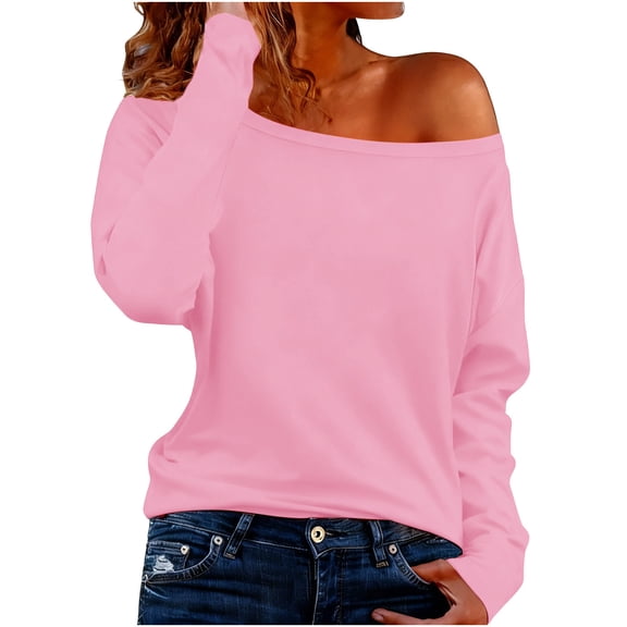 ShiShine Womens Off The Shoulder Tops Oversized Tshirts Long Sleeve 2025 Casual Basic Tees