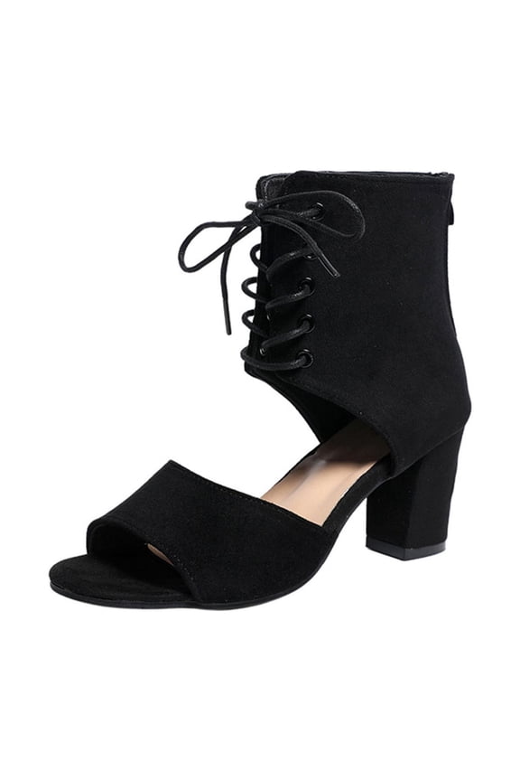 Womens Open Toe Block Heel Sandals Lace Up Ankle Booties Summer Casual Heeled Sandals