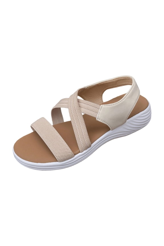 Womens Open Toe Flat Sandals Criss Cross Elastic Straps Soft Sole Lightweight Breathable Casual Slip On Shoes