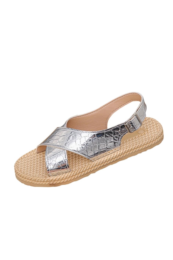 Womens Open Toe Heeled Slingback Sandals Metallic Adjustable Buckle Strap Woven Platform Sole Soft Non Slip Sandals