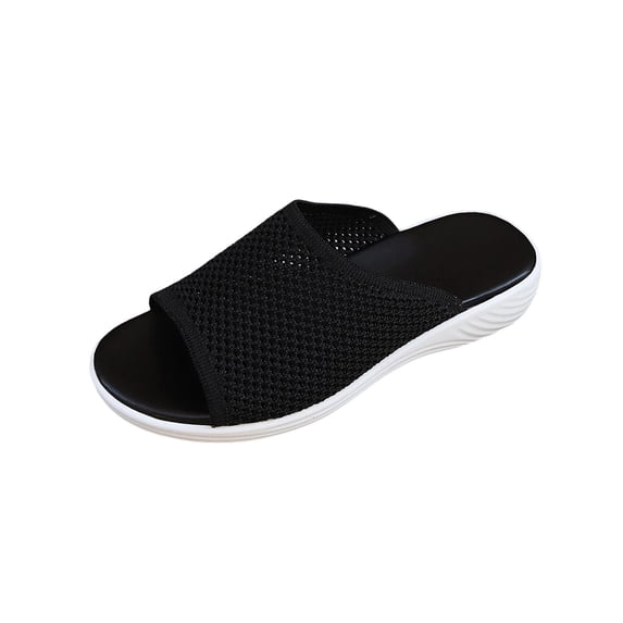 ShiShine Womens Open Toe Knit Slide Sandals Breathable Mesh Upper Soft Sole Comfortable Lightweight Casual Slip On Footwear