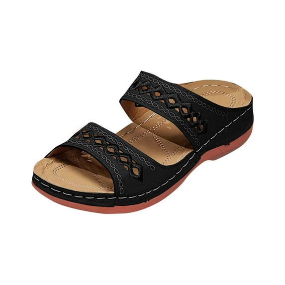 ShiShine Womens Open Toe Orthopedic Wedge Sandals Slip On Boho Cutout Detail Comfort Outdoor Casual Shoes