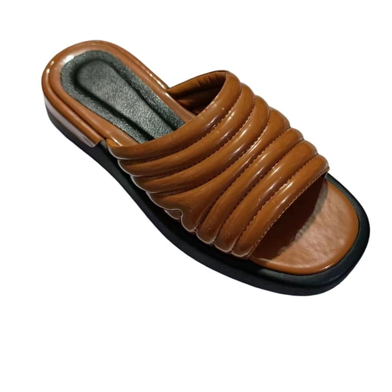 ShiShine Womens Open Toe Slide Sandals Pleated Elastic Strap Non-Slip Casual Summer Sandals