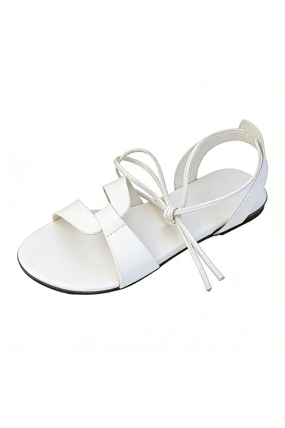 Womens Open Toe Slingback Sandals Multi Wide Straps Ankle Lace Up Knot Decor Soft Non Slip Sole Flats