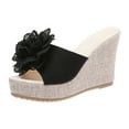 thumbnail image 1 of ShiShine Womens Open Toe Wedge Slide Sandals Lace Flower Linen Platform Non-Slip Casual Summer Fashion Sandals, 1 of 7