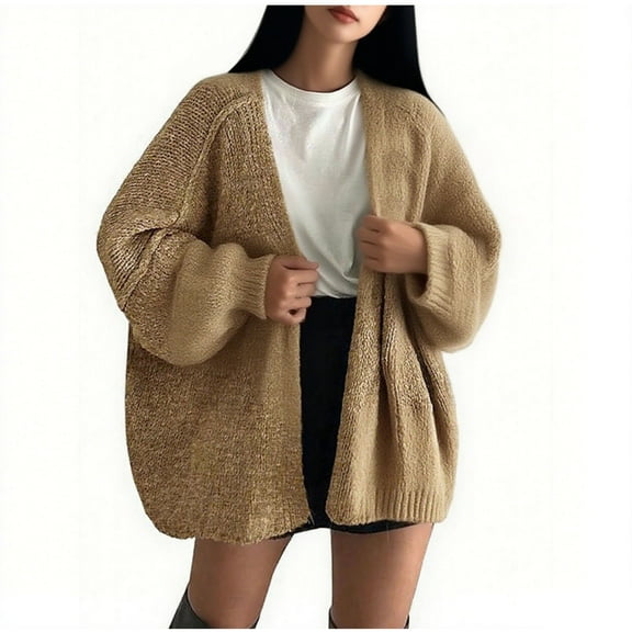 ShiShine Womens Oversized Cardigan Sweaters 2025 Fall Long Lantern Sleeve Knit Open Front Lightweight Sweater