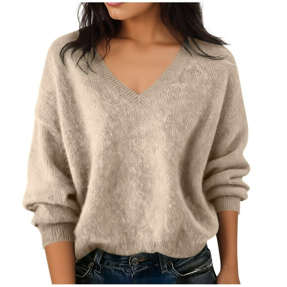 ShiShine Womens Oversized V Neck Lightweight Knit Long Sleeve Pullover Sweater for 2025 Fall Winter