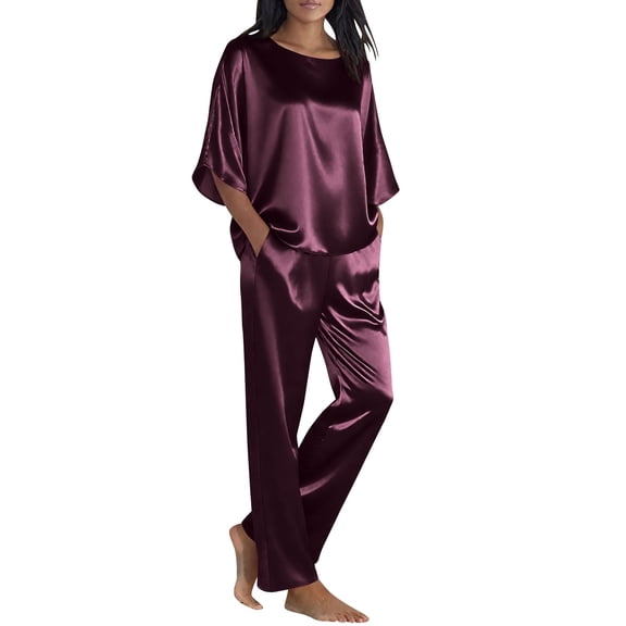 ShiShine Womens Pajama Set 3/4 Sleeve Shirt with Long Pajama Pant with Pockets Soft Loungewear Sets