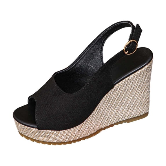 ShiShine Womens Peep Toe High Wedge Slingback Sandals Adjustable Buckle Strap Woven Comfort Dress Shoes