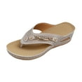 thumbnail image 1 of ShiShine Womens Perforated Rhinestone Thong Wedge Sandals Lightweight Summer Comfort Casual Beach Shoes, 1 of 9