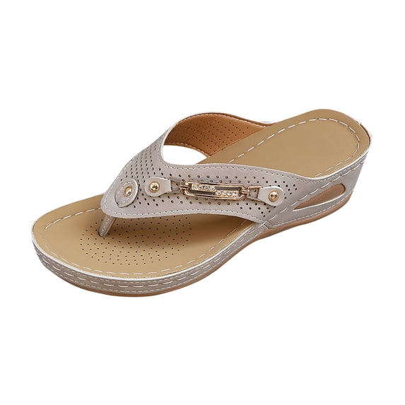 ShiShine Womens Perforated Rhinestone Thong Wedge Sandals Lightweight Summer Comfort Casual Beach Shoes