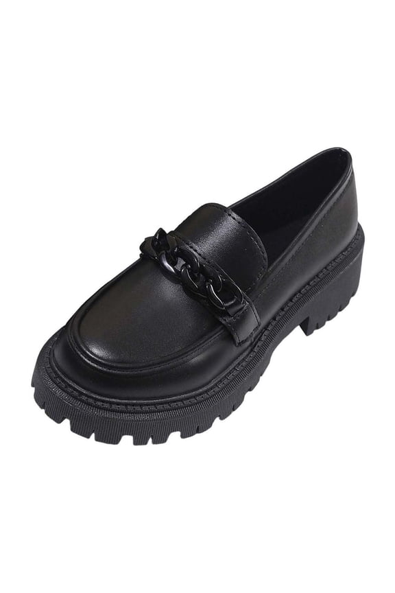 Womens Platform Loafers Slip On Chunky Sole Shoes With Chain Decoration