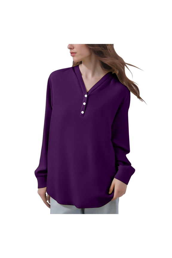 Womens Plus Size V Neck Puff Long Sleeve Button Down Blouses Fall Tops 2025 Dressy Casual T-Shirts